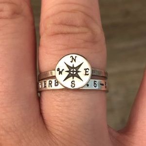 Sterling Silver Compass + Proverbs 3:5-6 Ring Set